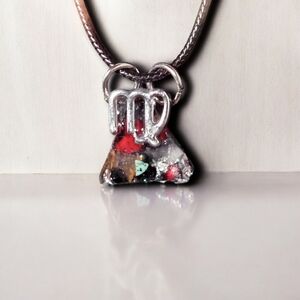Virgo Zodiac Pendant Necklace With Turquoise & Red Coral
